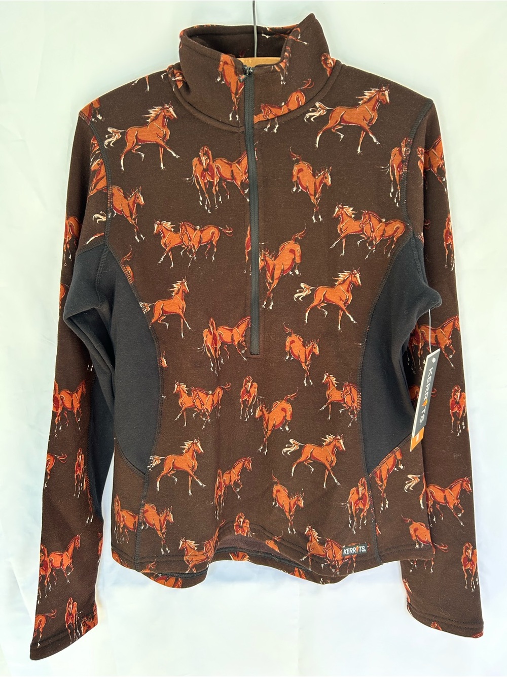 New Kerrits Horse Sense Fleece Half Zip Brown Horse Print Size Medium